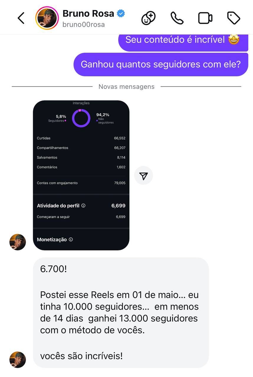 Print de depoimento de aluno no direct