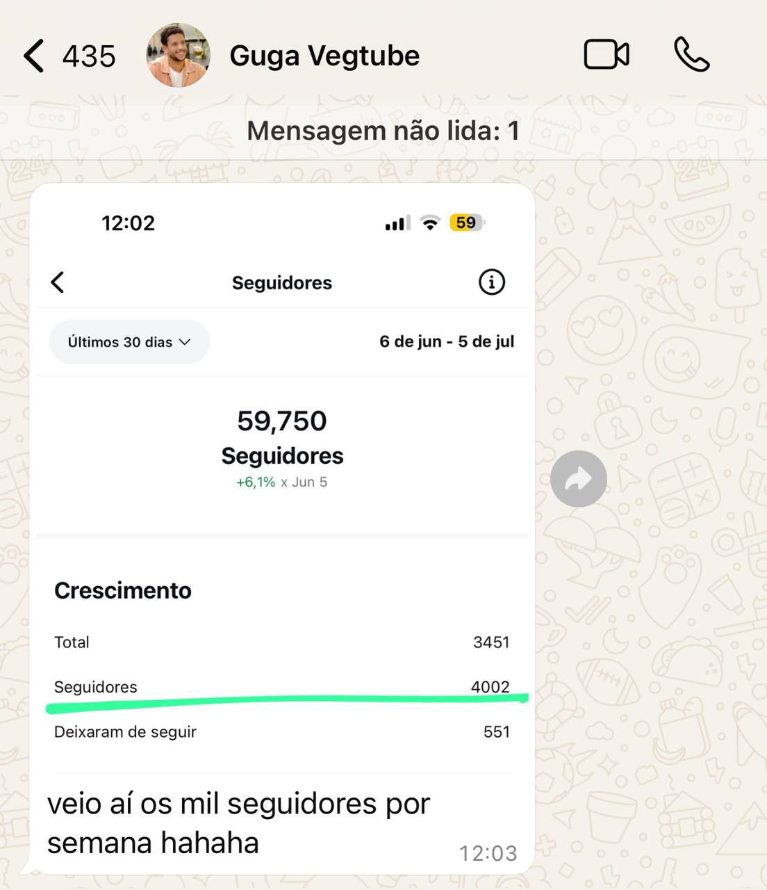 Print de depoimento de aluno no direct